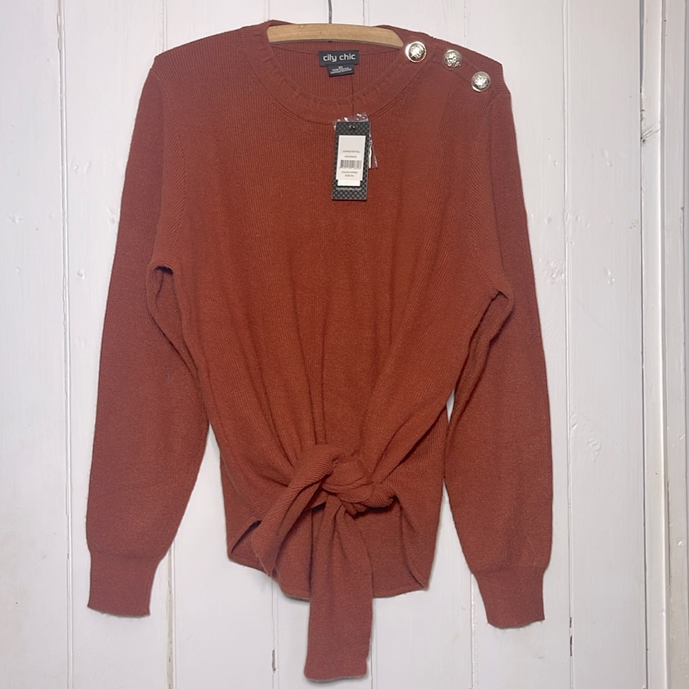 CITY CHIC NWT Burnt Orange Tie Front Crop Knit Sweater
